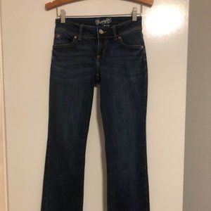 Wrangler Women's Low Rise Stretch Boot Cut Jean, Dark Blue, Size 00-34